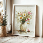 Stilleven schilderij lente bloem boeket in vaas poster