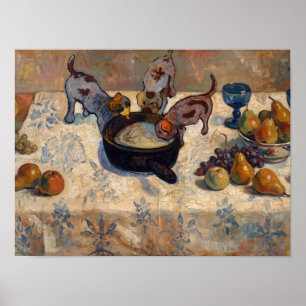 Stilleven Schilderij met Puppies en Fruit Poster