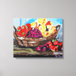 Stilleven Schilderij van Verse Fruitmand op Canvas Afdruk