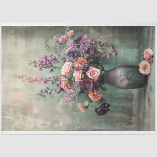 Stilleven, vaas & levendige rustieke Paarse bloeme Tissuepapier (Voorkant)