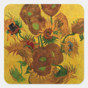 Stilleven vaas met 15 zonnebloemen Vincent van Gog Vierkante Sticker