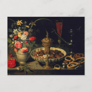 Stilleven van bloemen en gedroogde vruchten, 1611 briefkaart