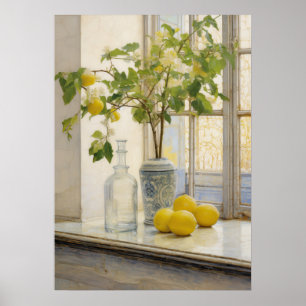 Stilleven van citroenen op een vensterbank poster