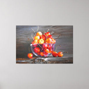 Stilleven van kersen in glazen canvasprint met spa canvas afdruk