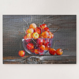 Stilleven van kersen in glazen canvasprint met spa legpuzzel