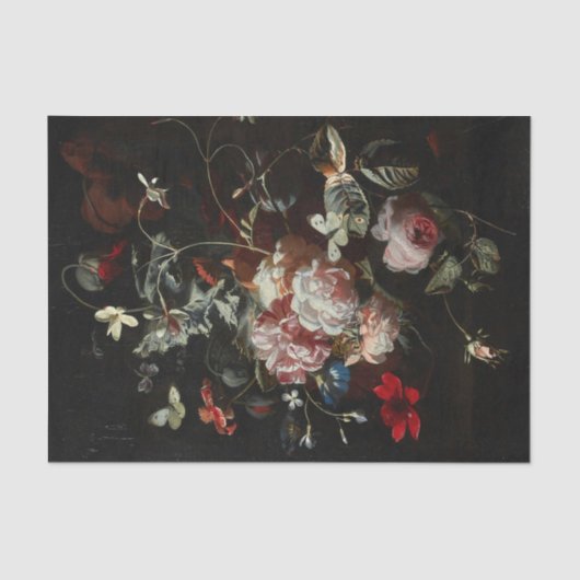 Stilleven van roze rozen, klaprozen, jasmijn tissuepapier (Voorkant)