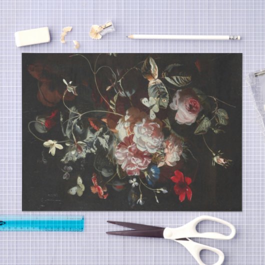 Stilleven van roze rozen, klaprozen, jasmijn tissuepapier (Craft)