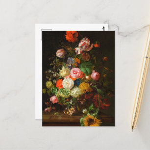 Stilleven van rozen, tulpen, een zonnebloem, 1710 briefkaart