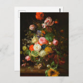 Stilleven van rozen, tulpen, een zonnebloem, 1710 briefkaart (Voorkant / Achterkant)