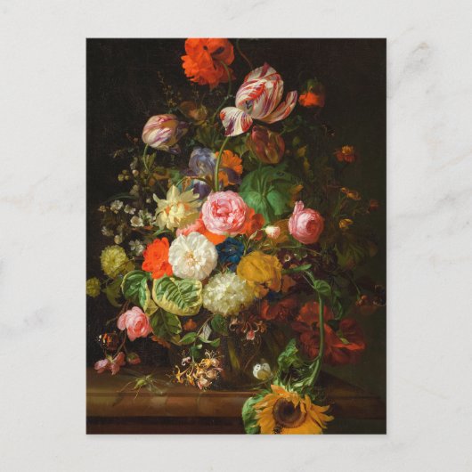 Stilleven van rozen, tulpen, een zonnebloem, 1710 briefkaart (Voorkant)