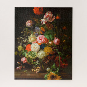 Stilleven van rozen, tulpen, een zonnebloem, 1710 legpuzzel