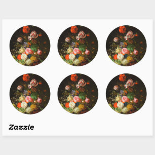 Stilleven van rozen, tulpen, een zonnebloem, 1710 ronde sticker