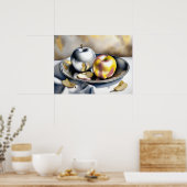 Stilleven van zilveren en gouden appels poster (Keuken)