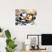 Stilleven van zilveren en gouden appels poster (Thuiskantoor)