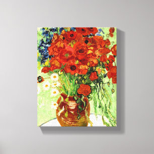 Stilleven, Vase met Daisies and Poppies (1890) Canvas Afdruk