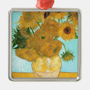 Stilleven - Vase met twaalf zonnebloemen van Gogh Metalen Ornament