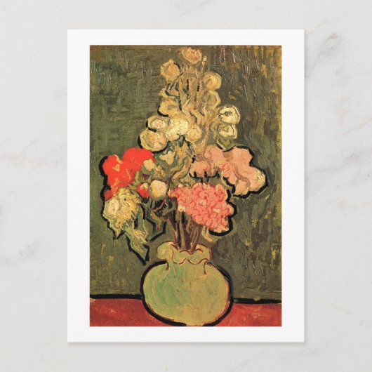 Stilleven Vase Roos-Mallows Van Gogh Fine Art Briefkaart (Voorkant)