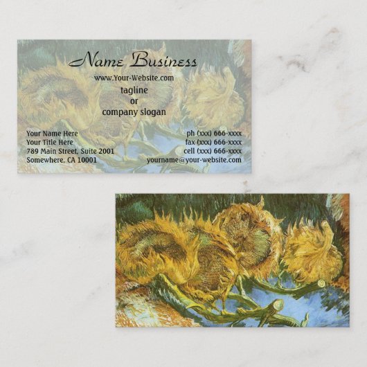 Stilleven Vier geslepen zonnebloem van Vincent van Visitekaartje (Voorkant / Achterkant)