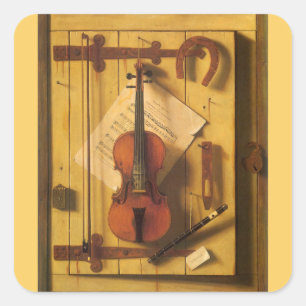 Stilleven Viool en Muziek van William Harnett Vierkante Sticker