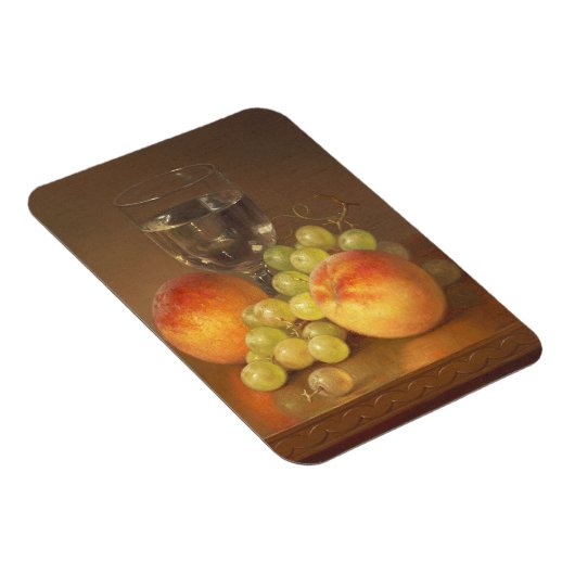 Stilleven, wijnglas, twee perziken, fruit en wijn magneet (Rechterzijde)