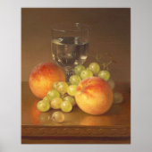 Stilleven, wijnglas, twee perziken, fruit en wijn poster (Voorkant)