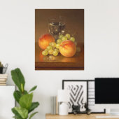 Stilleven, wijnglas, twee perziken, fruit en wijn poster (Thuiskantoor)
