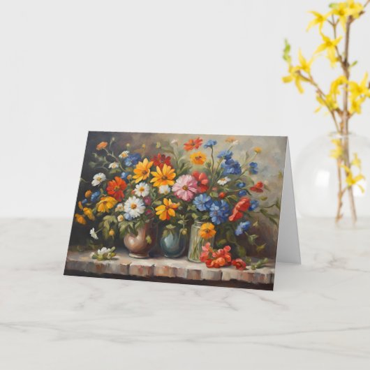 Stilleven Wilde Bloemen in Potten Illustratie  Kaart (Gele Bloem)