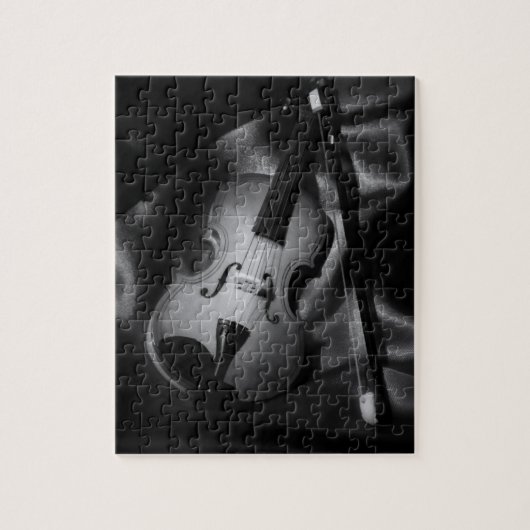 Stilleven zwart-wit afbeelding van een viool legpuzzel (Verticaal)