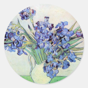 Stillevenvaas met irissen door Vincent van Gogh Ronde Sticker
