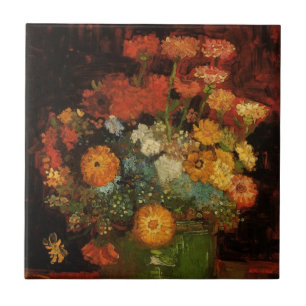 Stillevenvaas met zinnias door Vincent van Gogh Tegeltje