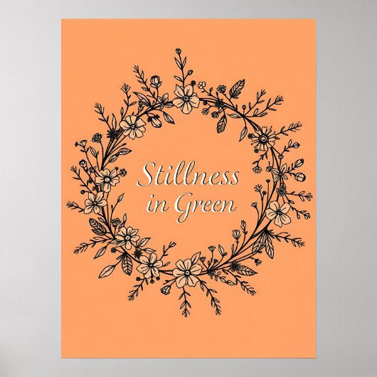 Stillness in Green – Floral Wreath Line Art Poster (Voorkant)