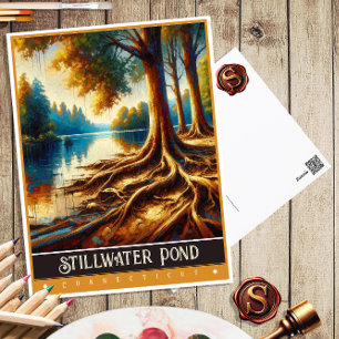 Stillwater Pond, Connecticut Schilderij in vinta Briefkaart