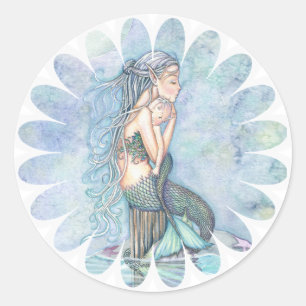 Stilstaand Water Moeder en Zuigeling Meermin Babys Ronde Sticker