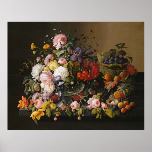 Stilstaande bloemen en fruit 1850-55 Poster (Voorkant)