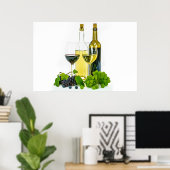 Stilstaande glazen flessen en glazen wijn poster (Thuiskantoor)