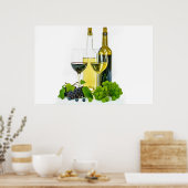 Stilstaande glazen flessen en glazen wijn poster (Keuken)