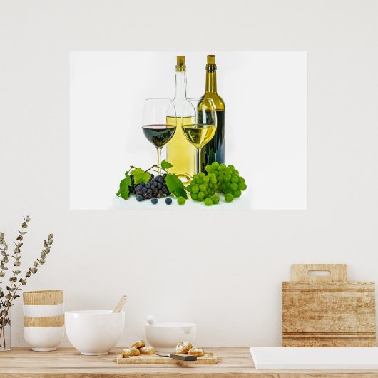Stilstaande glazen flessen en glazen wijn poster (Keuken)