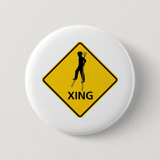 Stilt-Walker kruising Highway Sign Ronde Button 5,7 Cm (Voorkant)