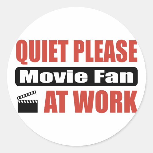 Stilte alsjeblieft film fan op het werk ronde sticker (Voorkant)