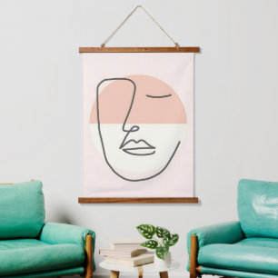 Stilte in Lijn – Minimalistische Abstracte Gezicht Hangend Wandkleed