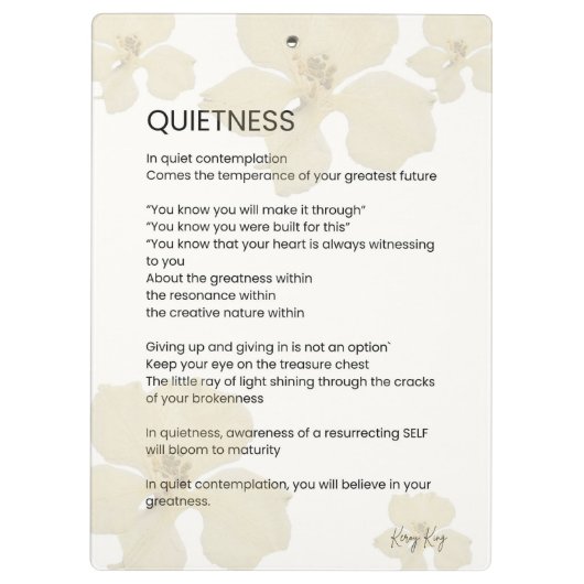 Stilte Inspirerend geschreven woord gedicht Klembord (Achterkant)