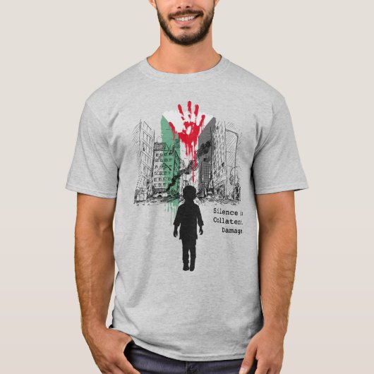 Stilte is collaterale schade – Palestina Solidarit T-shirt (Voorkant)