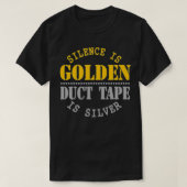 Stilte is een gouden slijmband met een zilveren gr t-shirt (Design voorkant)