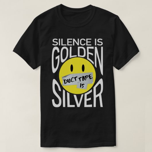 Stilte is een gouden slijmband met een zilveren gr t-shirt (Design voorkant)