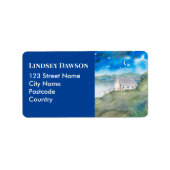 Stilte van het ochtendmeer Landschap Aquarel Etiket (Voorkant)