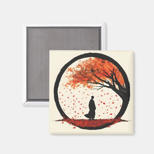 Stilte Zen Cirkel Herfst Vallende Bladeren Magneet (Voorkant / Achterkant)