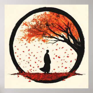 Stilte Zen Cirkel Herfst Vallende Bladeren Poster