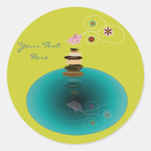 Stilte, zen vogel in meditatie ronde sticker