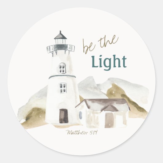 Stimuleer Faith Quote ‘Be the Light’ Vuurtoren Ronde Sticker (Voorkant)