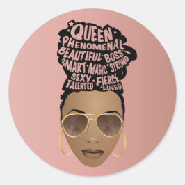 Stimulering van zwarte vrouwen, Natural Hair Bun, Ronde Sticker